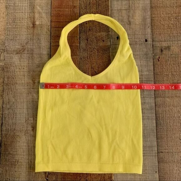 Suzette womens one size neon yellow ribbed knit halter top - Picture 2 of 5
